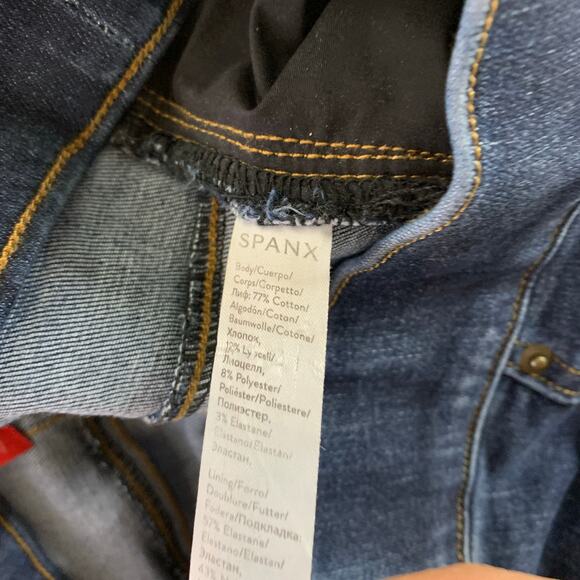 Spanx Crop Flare Raw Hem Jeans S Pull On Stretch Wide Leg High Rise Slimming - Picture 10 of 11